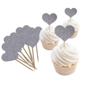 Decoración para cupcakes con forma de corazón con purpurina, 50 piezas de amor para el día de San Valentín, decoración de tartas para bodas, bodas, fiestas de cumpleaños, baby shower