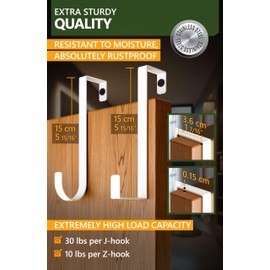 4smile Over the Door Hooks 5 Pack - White Coat Hanger x 4 & 2-Sided Wreath Hanger x 1 Set, Towel Holder for Door Width up to 1 3/8", Hooks for Hanging with Anti-Scratch Pads & Removable Non-Slip Dots