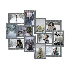 J.M.Deco Picture Frames Collage 12-Opening Reunion Friends Family Memory Photo Frames for Wall Decor Photo Frame Selfie Gallery Puzzle Collage Wall Hanging for 4x6 Photo, Requires Assembly, Ashes Grey