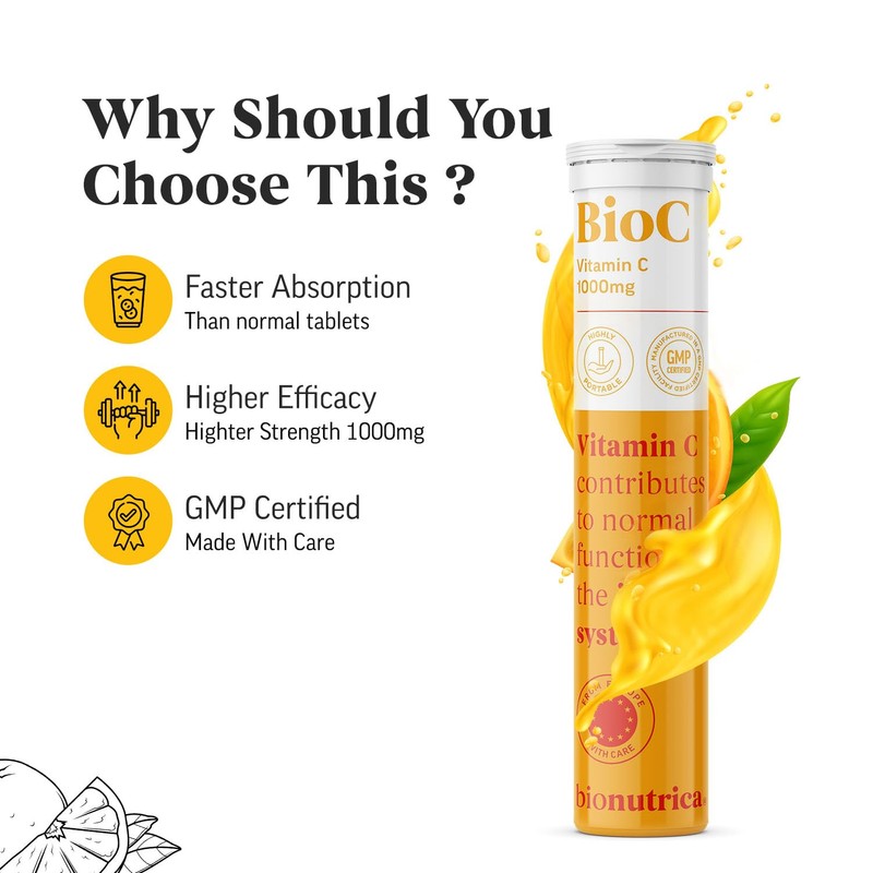BioC- Vitamin C 1000mg Fizzy (60 Tabs) - Powerful Antioxidant