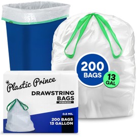Kitchen Drawstring Trash Bags 13 Gallons White Unscented, 200 Bags