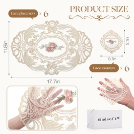 Mindsoft 12 Pcs Lace Placemats and Lace Coasters Vintage French Style Cloth Doilies Crochet Coasters Embroidered Doilies Cup Mat for Glass Table Dressers Wedding Party Decoration (Beige)