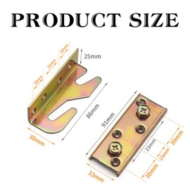 Bed Brackets Corner, 4 Sets Bed Rail Brackets, Heavy Duty headboard fixings with Screws, Rust Proof Hardware Frame Bracket Fittings Fastener