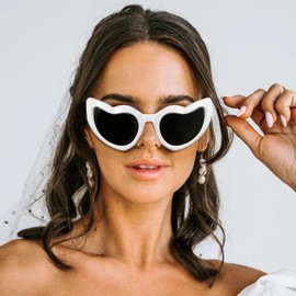 TYA Heart Shaped Sunglasses for Women Men White Oversized Wrap Around Funky Rave LOVE Chunky Sun Glasses Fun Shades