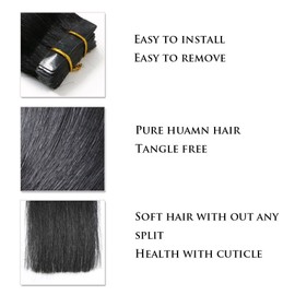 Tape in Hair Extensions #1 Jet Black 100% Remy Human Hair Extensions Silky Straight for Fashion Women 20 Pcs/Package(20Inch #1 50g)