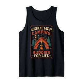 Tent Camping Couple Marriage Wedding Vintage Retro Husband & Tank Top