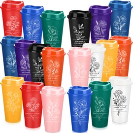 Reallnaive 20 Pack Christian Gifts 16oz Coffee Cups Bulk Inspirational Bible Verse Flowers Tumbler Religious Plastic Cups with Lid Employee Appreciation Thank You Gift for Men Women(Multicolor)