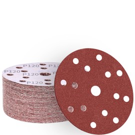 ALPXUXP Sandpaper 150 mm Velcro 120 Grit 15-Hole Sanding Discs Professional for Round Orbital Sanders (Pack of 50)