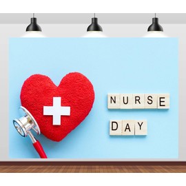 CORFOTO 8x6ft Fabric International Nurses Day Backdrop May 12 Nurse Themed Party Decorations Handmade Red Heart with Stethoscope Banners Background Photo Props Supplies