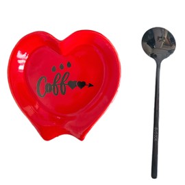 Heart-shaped Coffee Spoon Rest, Mini Coffee Spoon Holder, Small Ceramic Spoon Rest for Coffee Stirrers, Teaspoon, Bar Spoon, Coffee Bar Accessories, Coffee Station (Red+black spoon)