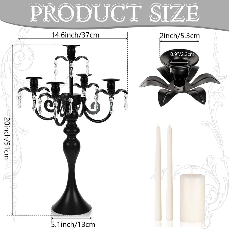 20''Tall Black Crystal Pendant Taper Candle Holders/Stylish Candle Stands/Candlesticks Holder/Candelabra