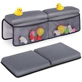 JOY ANAN Baby Bath Kneeler and Elbow Rest Pad Set - Baby Bath Support for Knees and Elbows - Baby Bath Essential Kneeler Pad with Memory Foam and Bath Toys Organizer