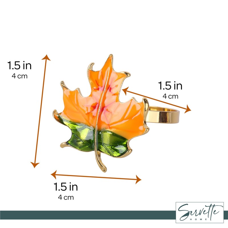 Maple Leaf Napkin Rings Set of 6 Metal Orange