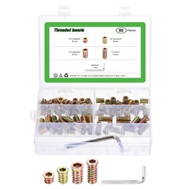 sourcing map 90Pcs 4 Sizes Threaded Inserts Nuts, Zinc Alloy Hex Socket Drive Screw-in Nut Threaded Inserts with 1Pcs Hex Wrench, Wood Inserts Bolt Assortment Kit for Wood Furniture
