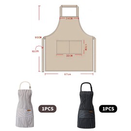 FAMIDIQGO 2 Pack Kitchen Aprons Adjustable Bibs Soft Cooking Apron with 2 Pockets for Men and Women (Black/Brown Stripes)