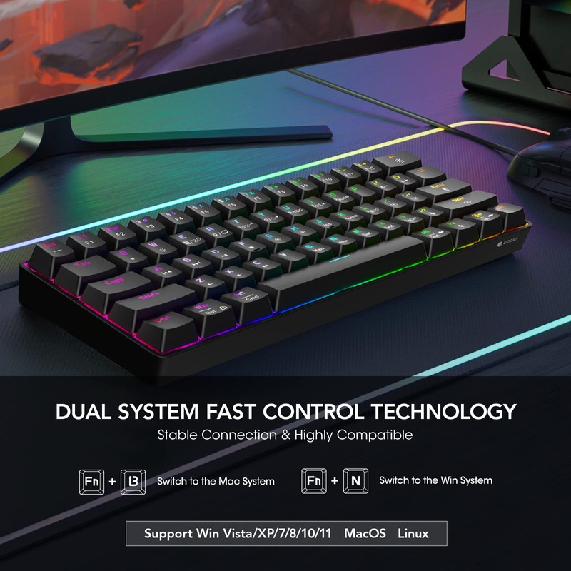KOORUI 60% Gaming Keyboards, 61 Keys Wired Ultra-Compact Mechanical Keyboard