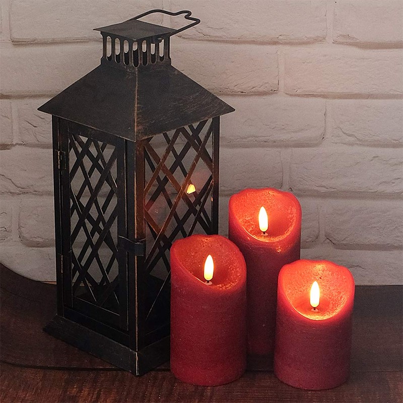 Eldnacele Red Wax Flameless Flickering Candles with 6H Timer, 3D