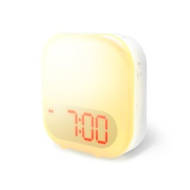 Hikaride Digital Light Alarm Clock, Light, Vibration, Loud Alarm, 3 Types of Combination, 6 Types of Sound, Birds Chirting, Wave Sound, Smartphone Chargable, Wake Up, White