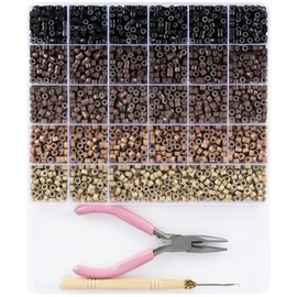 2400pcs Hair Extension Beads, Funtopia 5 Colors 5mm Silicone Beads for Hair, Micro Silicone Lined Rings for Hair Styling (Black-Dark Brown-Medium Brown-Light Brown-Blonde)