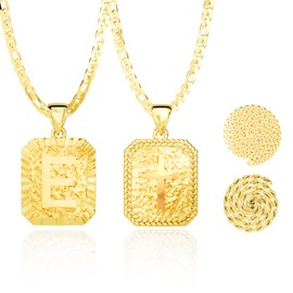 Gold Initial Necklaces for Women and Men, 18k Gold Plated Letter A-Z Pendant With Stainless Steel Figaro/Rope/Cuban Chain, Cross Letter Necklace for Christmas Birthday Religious Gifts (E, Gold)