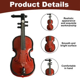 Miniature Violin Wooden, Tiny Violin Instrument Model with Bow Mini Worlds Smallest Violin Toy Smooth and Bright Surface for Decorating Dollhouse Houses Offices Festival Birthday Gift