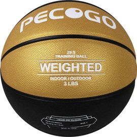 PECOGO Weighted Training Basketball 29.5" 2.2/3/3.3LBS Heavy Training Indoor Outdoor Basket Ball Quality PU Leather for Improving Handling Dribbling Passing and Rebounding Skill(Black+Gold) (3 LBS)