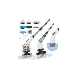 Electric Spin Scrubber, Cordless Cleaning Brush, Shower Scrubber with 7 Replaceable Brush, 2 Speeds and Adjustable Extension Handle for Bathroom Shower Bathtub Glass Car(White)