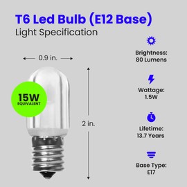 Feit Electric T7 LED Light Bulb, 15W Equivalent, 1.5W, 80 Lumens, E17 Base, Warm White 3000K, Non-Dimmable, Energy-Saving Refrigerator & Indicator Bulb, 15,000 Hour Lifespan, BPT7N/SU/LED