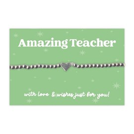 WishStrings “Amazing Teacher” Stainless Steel Beaded Stretch Bracelet | Heart Charm Gift for End of Term, Thank You & Teacher Appreciation | Thoughtful Jewelry for Educators
