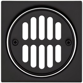 Westbrass R313-62 Square Brass Shower Tile with Round Strainer Grid Drain Cover and Crown Ring, Matte Black