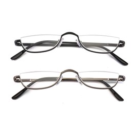 DBEFTLI Half Frame Reading Glasses - Half Moon Readers with Spring Hinge for Women Men (2 PCS in Pouch) 2.00