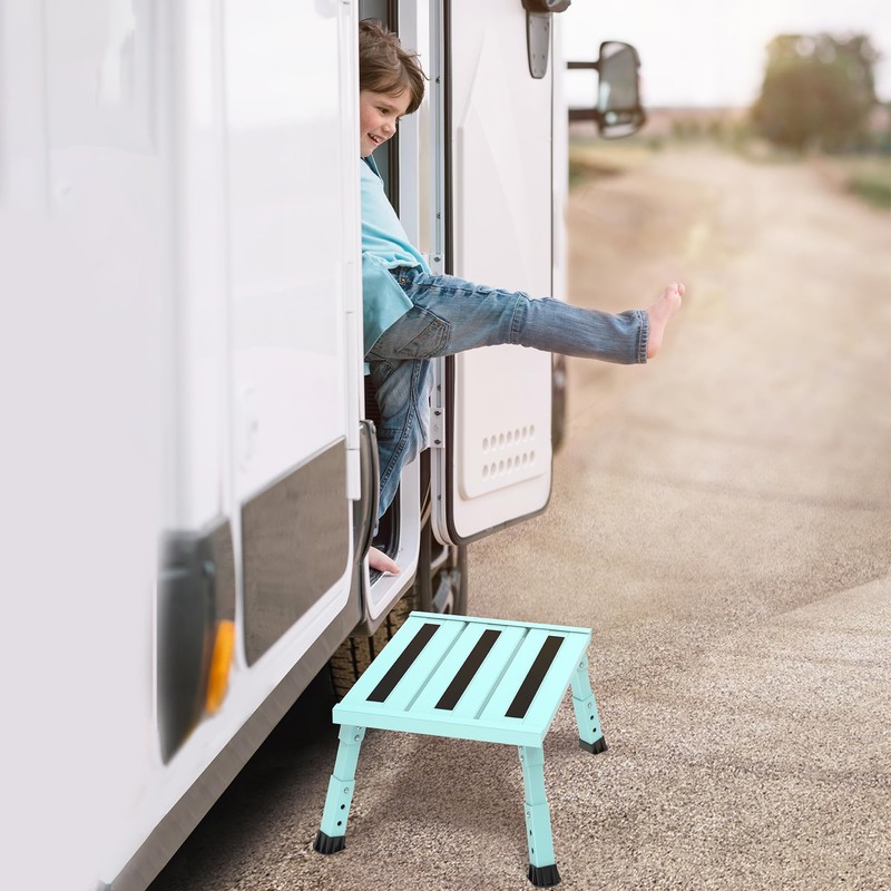 DEPSUNNY Adjustable Height Aluminum RV Step, Stable Foldable Platform Step
