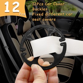 Moicstiy 24Pcs Car Seat Cover Plum Plate Metal Hooks, 12Pcs Plastic Car Seat Covers Chucks and 12Pcs Metal Hooks Set Locking Clip Plastic Card Fixed Fastener Buckle Replacement for Car Seat (Black)