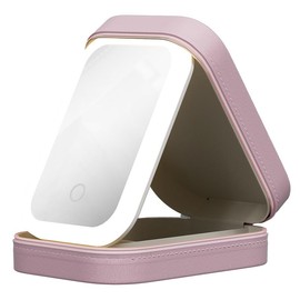 EimQuerxitic Cosmetic storage box with light mirror integrated dresser desktop skincare organizer Dustproof portable box (Pink)