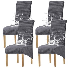 KELUINA Waterproof XL Chair Covers for Dining Chairs Set of 2/4/6, Removable Washable High Back Chair Slipcovers Large Jacquard Stretch Chair Protector Seat Cover(Gray1, Set of 4)