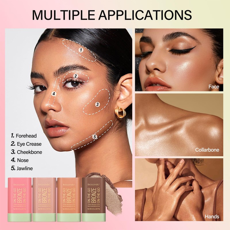 Paminify Cream Bronzer Stick,Contour Stick Facial Contouring Stick,Long Lasting Highlighter