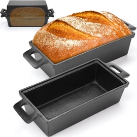 Teenyyou 2 Piece 10 x 5 Inches Cast Iron Bread Pan with Lid 2 in 1 Loaf Pans Set Bakeware Sourdough Pots for Baking Bread Homemade Meatloaf(Black Cast Iron)
