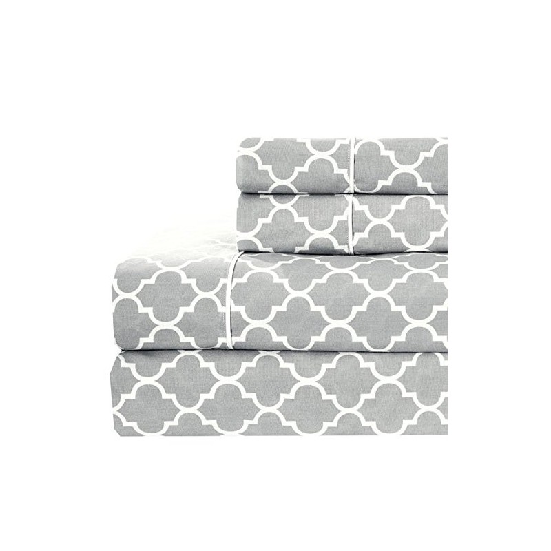 GoLinens Pure Combed Cotton Percale Sheets Set Printed Meridian Queen,