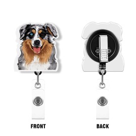 WIRESTER Retractable Badge Reel ID Holder with Alligator Clip for Office Worker, Medical Staffs, Nurse, Doctor, Teacher, Student - Cute Merle Aussie Australian Shepherd Dog