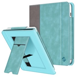 Fintie Case for Tolino Vision Color (2024)/Vision 6 (2021) & Kobo Libra Colour (2024)/Libra 2 (2021) 7 Inch - Kickstand Case with Card Slot, Wrist Strap and Auto Sleep/Wake, Denim Look Turquoise