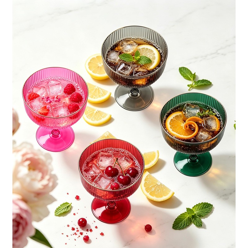 LEYIQU 24Pack Plastic Martini Glasses, 10oz Disposable Coupe Glass