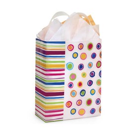 NWP Rainbow Spots Frosted Plastic Gift Bags - 3 Mil Cub Size - 8in. X 4in. X 10in. - 25 Pack