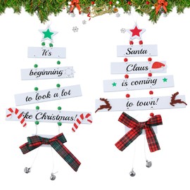 Pagezol 2 Pieces Wooden Christmas Decorations, Christmas Hanging Decoration, Christmas Hanging Embellishments, Christmas Door Hanging Sign, Christmas Ornaments for Home Room Indoor Outdoor Decor