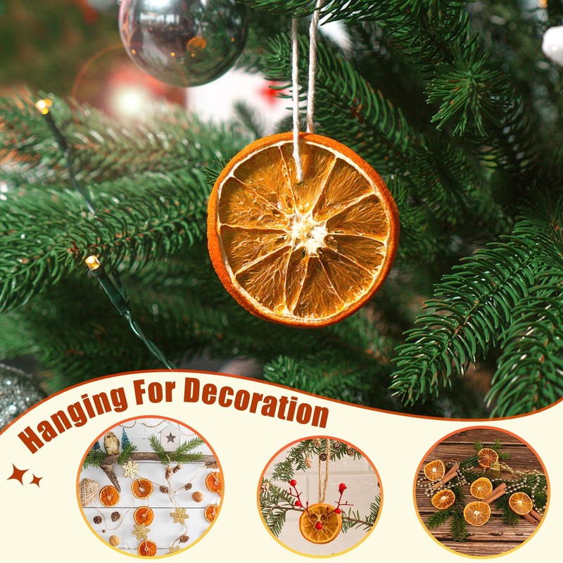 50 Pcs Dried Orange Slices, with 50Pcs Hemp Rope, Christmas