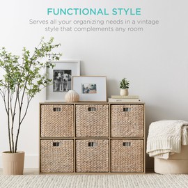 Best Choice Products 13x13in Hyacinth Baskets, Rustic Set Of 5 Multipurpose Collapsible Storage Organizer, Handwoven Laundry Totes for Bedroom, Living Room, Bathroom, Shelves - White