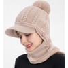 Women One Piece Slouchy Fleece Beanie Hats Scarf Mask Warm