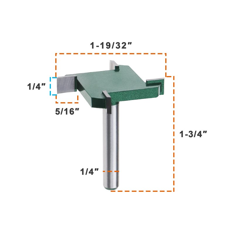 Create idea 4-Wing Spoilboard Surfacing Router Bit 1/4'' Shank T-Type