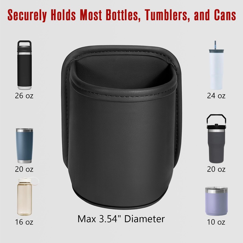 Leather Car Cup Holder Organizer (2-Pack) | Anti-Sag Clip On