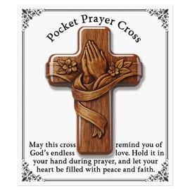 Pocket Prayer Cross for Women Men, Acrylic Christian Faith Keepsake, Small Prayer Cross Gift for Church, Baptism, Devotion, Daily Prayer, Religious Pocket Token (Brown)