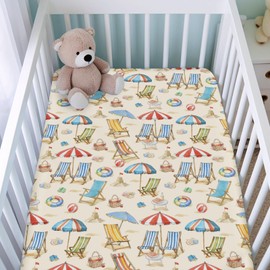 Beach Vacation Seaside Fitted Baby Crib Sheets for Girl Boy 52"x28" Beach Days Coastal Crib Mattress Covers Soft Breathable Hawaiian Summer Time Baby Sheet for Standard Crib and Toddler Bed Mattress